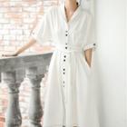 Short-sleeve V-neck Single-breasted Midi Shirtdress