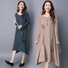 Flower Applique Long Sleeve Midi Dress
