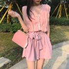 Sleeveless Chiffon Top / Wide-leg Shorts