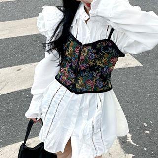 Ruffle Collared Shirtdress / Floral Print Camisole Top
