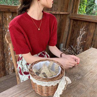 Round-neck Knit Top Red - One Size