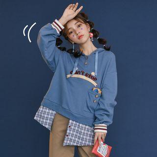 Mock Two-piece Embroidered Striped Hoodie