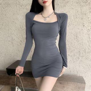 Square Neck Mock Two Piece Plain Dress