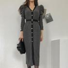 Button-through Long Sheath Dress Charcoal Gray - One Size