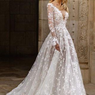 Long-sleeve Lace Wedding A-line Dress