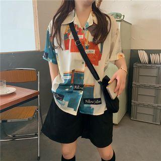 Short-sleeve Printed Casual Shirt Off-white - One Size