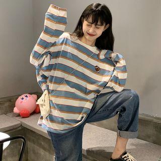 Loose-fit Rugby-embroidered Striped T-shirt Stripes - Blue & White - One Size