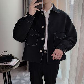Set: Contrast Stitching Button-up Jacket + Cropped Harem Pants