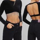 Long-sleeve Open Back Crop Top