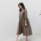 3/4-sleeve Pleated-front A-line Dress