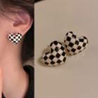 Checkerboard Heart Stud Earring 1 Pair - Heart - Check - Black & White - One Size
