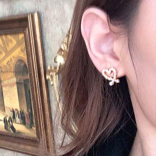 Heart Stud Earring 1 Pair - Ae2851 - Love Heart - Gold - One Size