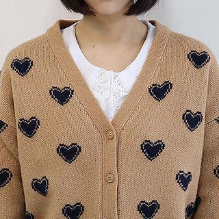 V-neck Heart Pattern Cardigan