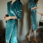 Long-sleeve Pleuche Wrap Dress