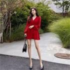 V-neck Puff-sleeve Minidress