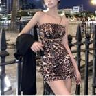 Strapless Leopard Print Mini Dress Leopard - Brown - One Size