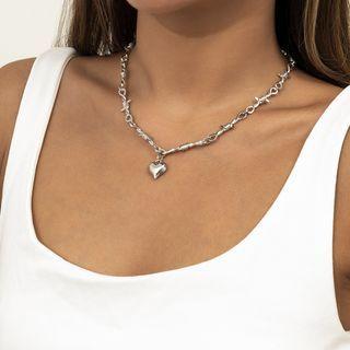 Heart Pendant Alloy Choker 4458 - Silver - One Size