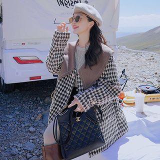 Navy Collar Houndstooth Knit Jacket