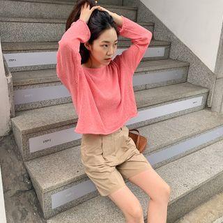 Roll-edge Crop Knit Top