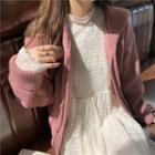 Long-sleeve Tie Neck Plain Cardigan / Long-sleeve Plain Lace Dress