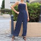 Spaghetti-strap Dotted Wide Leg Jumpsuit