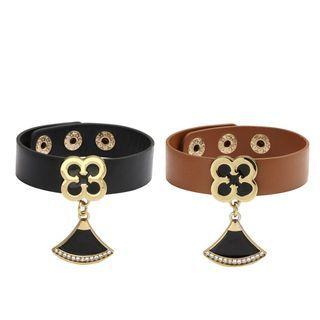 Clover Rhinestone Fan Pendant Bracelet