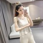 Set: Knit Camisole Top + Wide Leg Pants
