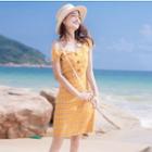 Cap Sleeve V-neck Plaid Dress