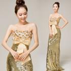 Strapless Sheath Shimmer Evening Gown