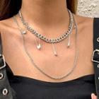 Set Of 2: Layered Safety Pin Chain Necklace 2599 - Silver - One Size