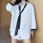 Tie-neck Contrast Trim Chiffon Shirt