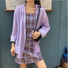 Plaid Spaghetti Strap Mini A-line Dress / Plain Long-sleeve Shirt