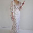 Floral Elbow-sleeve Midi A-line Dress As Shown In Figure - One Size