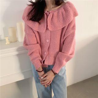 Wide Collar Ribbed Cardigan
