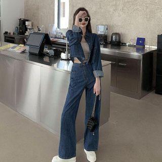 Denim Jacket / High-waist Straight Cut Jeans