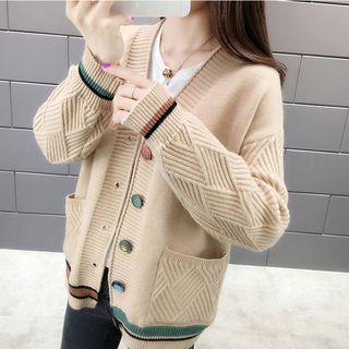 Buttoned Color-panel Cardigan