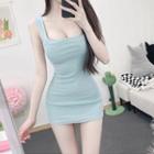 Square-neck Sleeveless Sheath Tank Dress