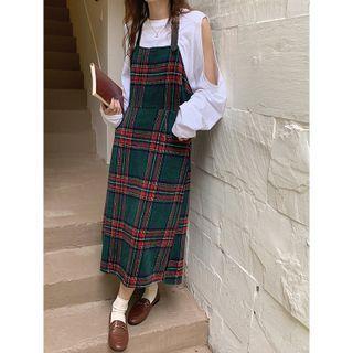 Plaid Overall Midi Dress Plaid - Green - One Size