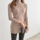 High-neck Slim-fit Long Knit Top