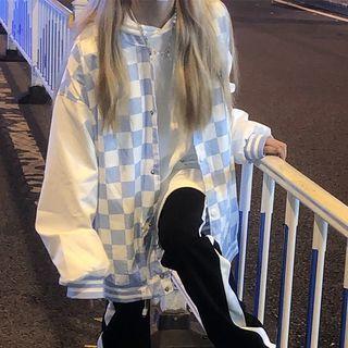 Checkered Panel Baseball Jacket