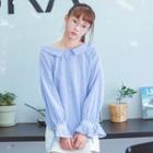 Striped Long-sleeve Blouse Blue - One Size
