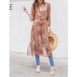 Plus Size Scarf-pattern Chiffon Cardigan