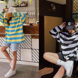 Drop-shoulder Stripe Oversize T-shirt