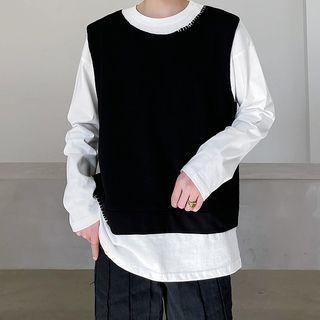 Color Block Mock Two Piece Oversized Long Sleeve Top