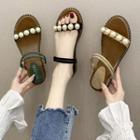 Faux Pearl Wedge-heel Slide Sandals