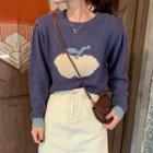 Apple Print Cropped Sweater Blue - One Size