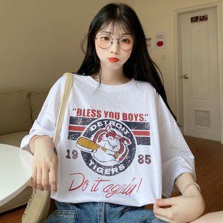 Tiger-print Lettering Short-sleeve T-shirt