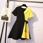 Color Panel Asymmetric Short-sleeve Mini A-line Dress