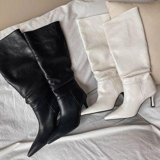 Pointy-toe Shirred Long Boots