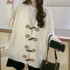 V-neck Toggle-front Cardigan White - One Size